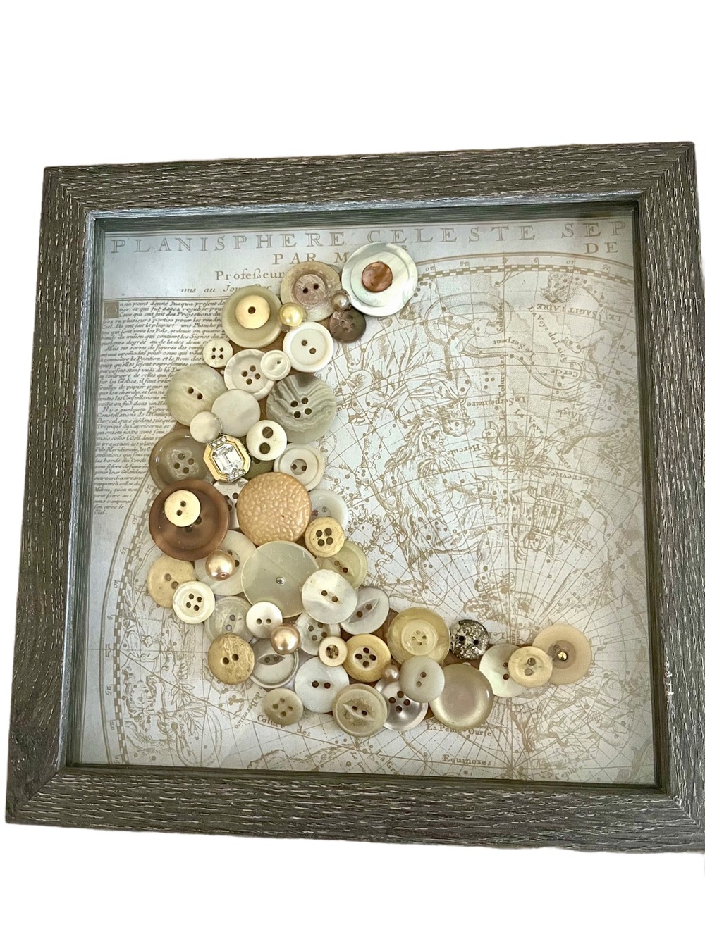 Neutral Button Crescent Wall Art - Framed Button Collage